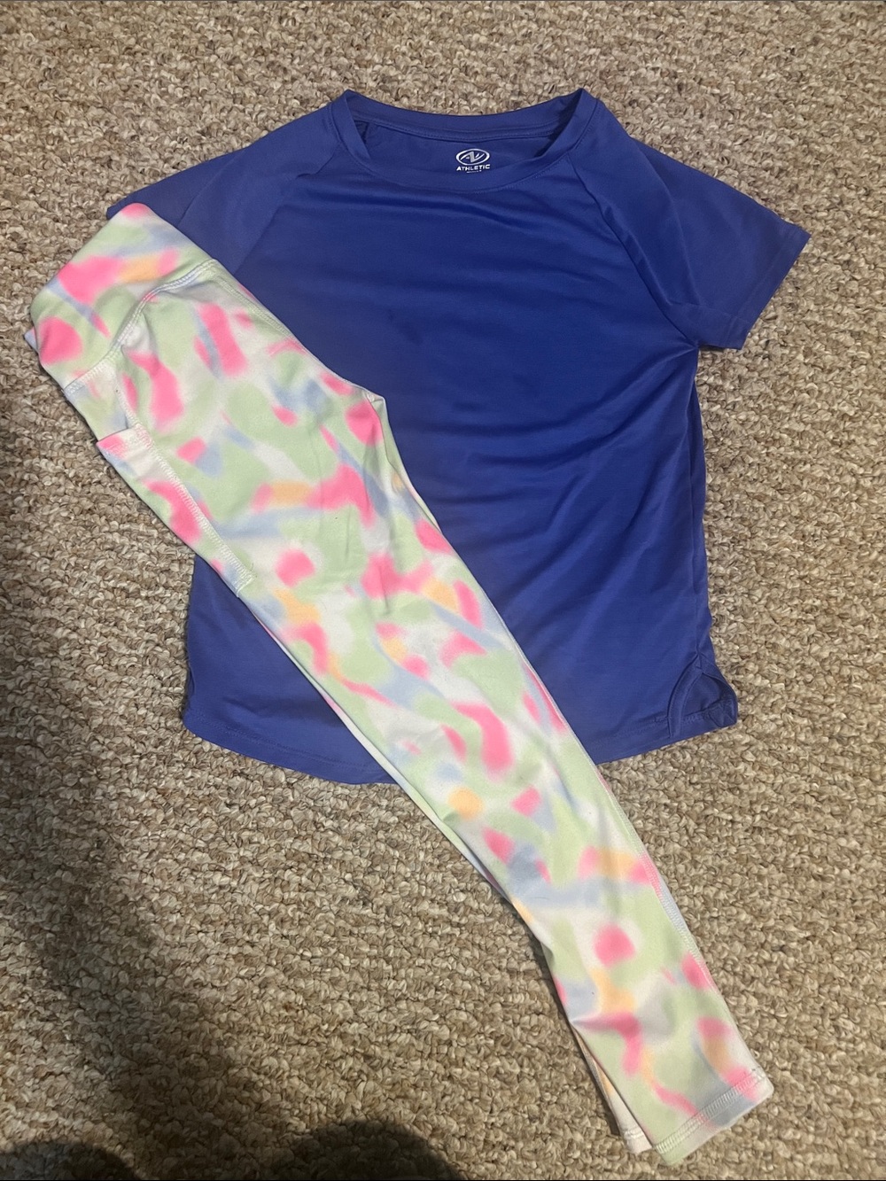 Athletic Works Royal Blue Short-Sleeve Tee with Pastel Multi-Color Leggings